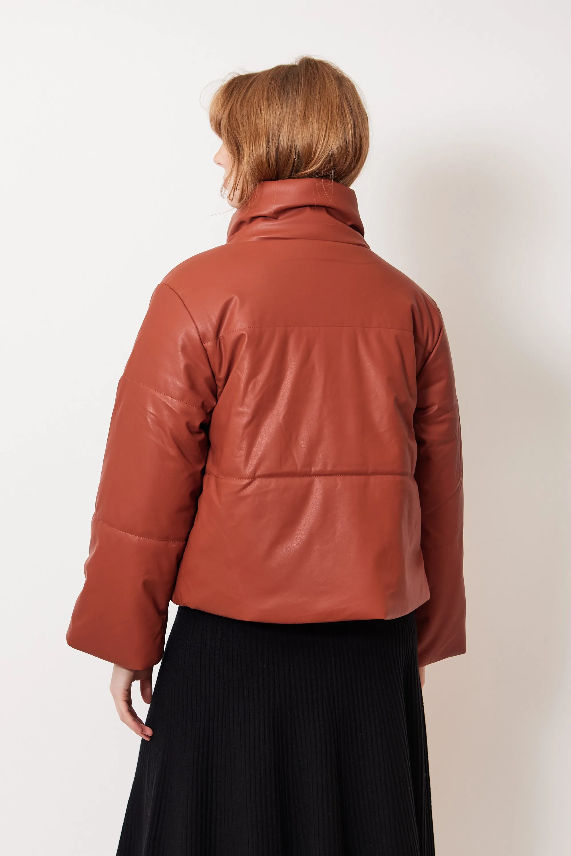 Lilla P Faux Leather Channel Quilted Jacket