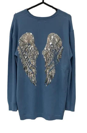 Limited Edition Angels Batwing Jumper In Cobalt Blue Made In Italy By Feathers Of Italy