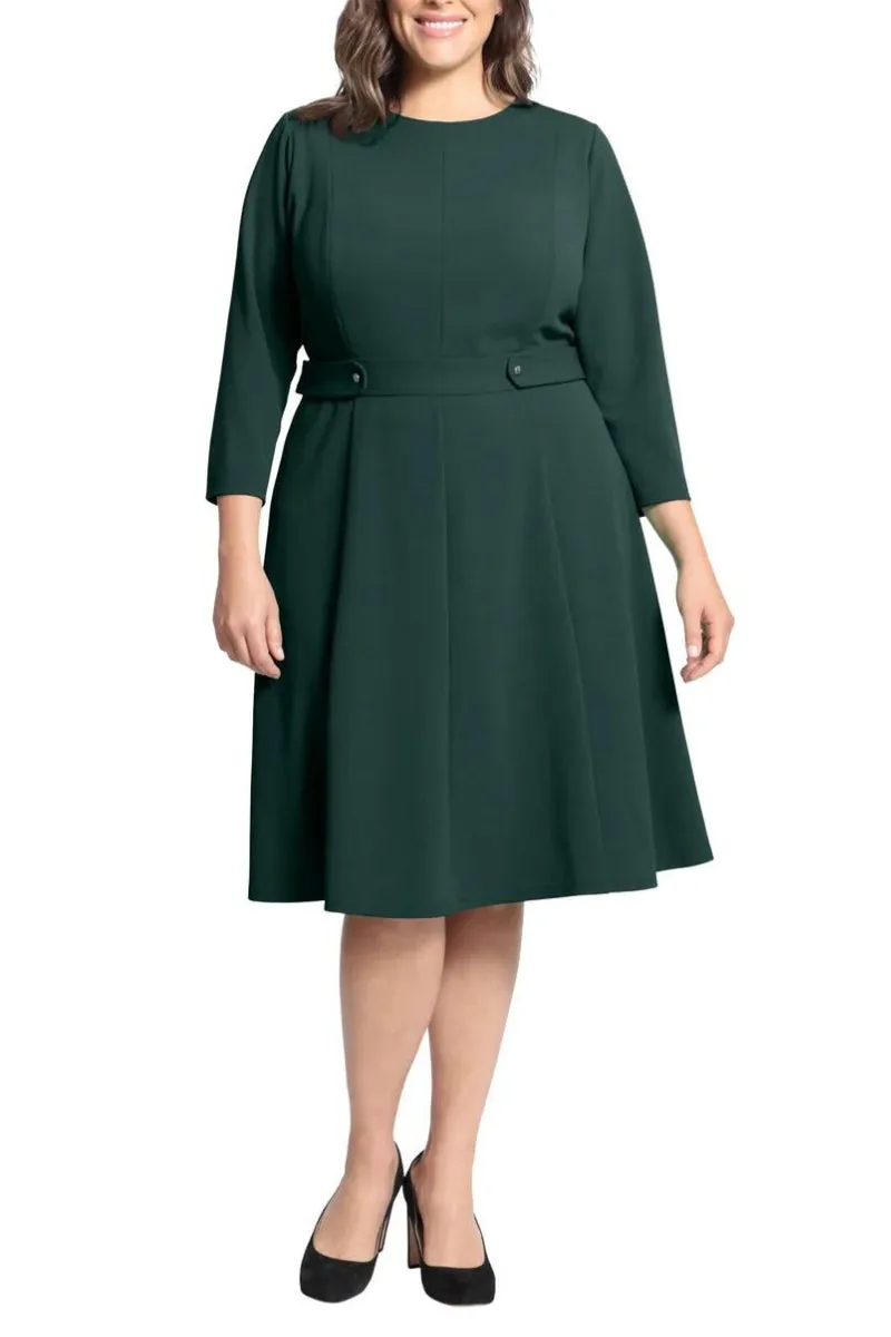 London Times 3/4 Sleeve Seamed Side Tab Fit & Flare Midi Dress