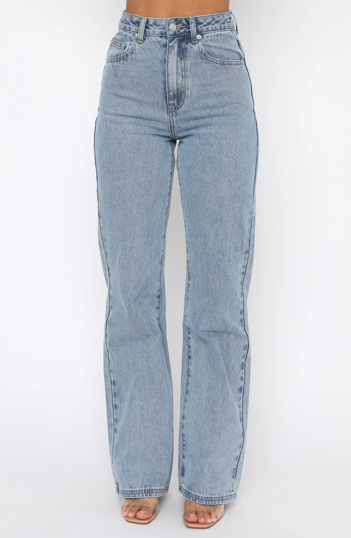 Long Way To Go High Rise Straight Leg Jeans Washed Blue