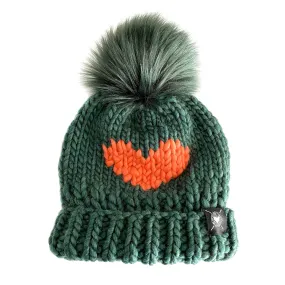 Luxury Big Heart Pom-Pom Beanie in Enchanted Forest   Coral