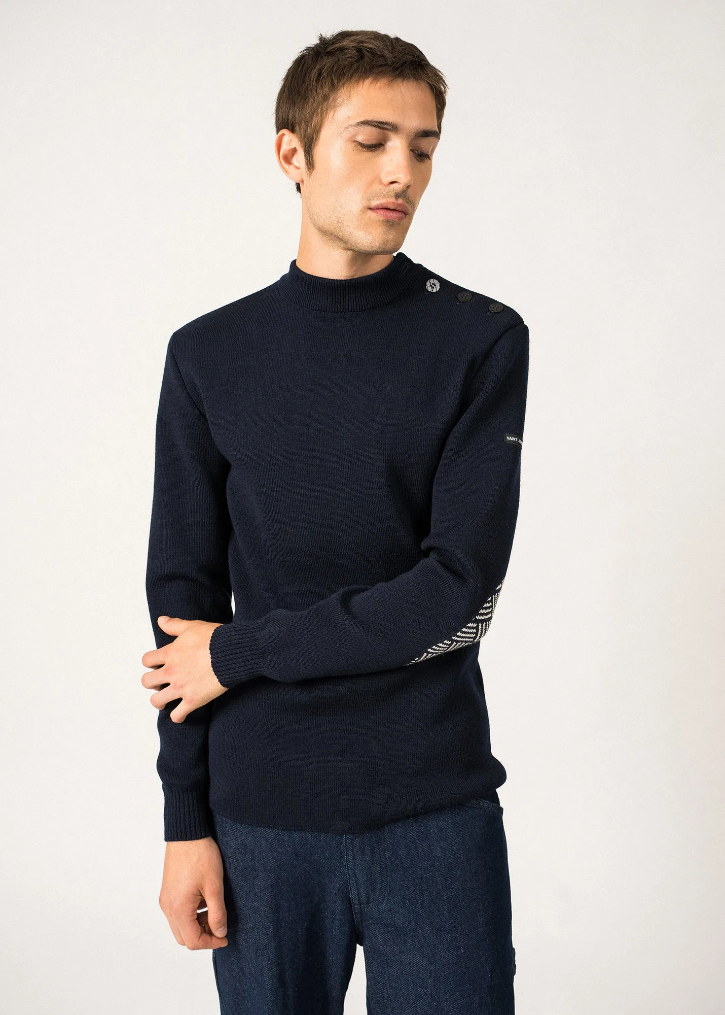 Matelot Equipage sailor jumper - with contrasting elbow patches (MARINE/ECRU)