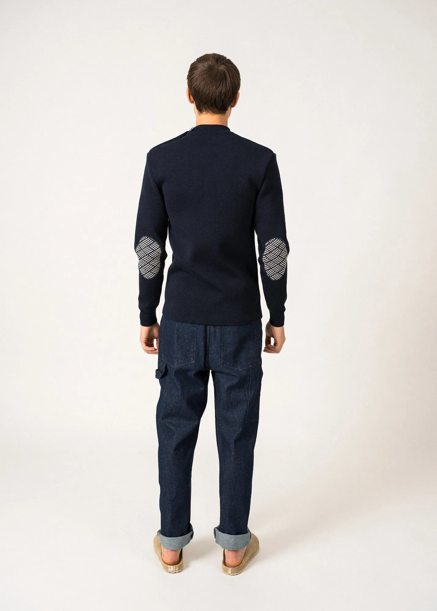 Matelot Equipage sailor jumper - with contrasting elbow patches (MARINE/ECRU)