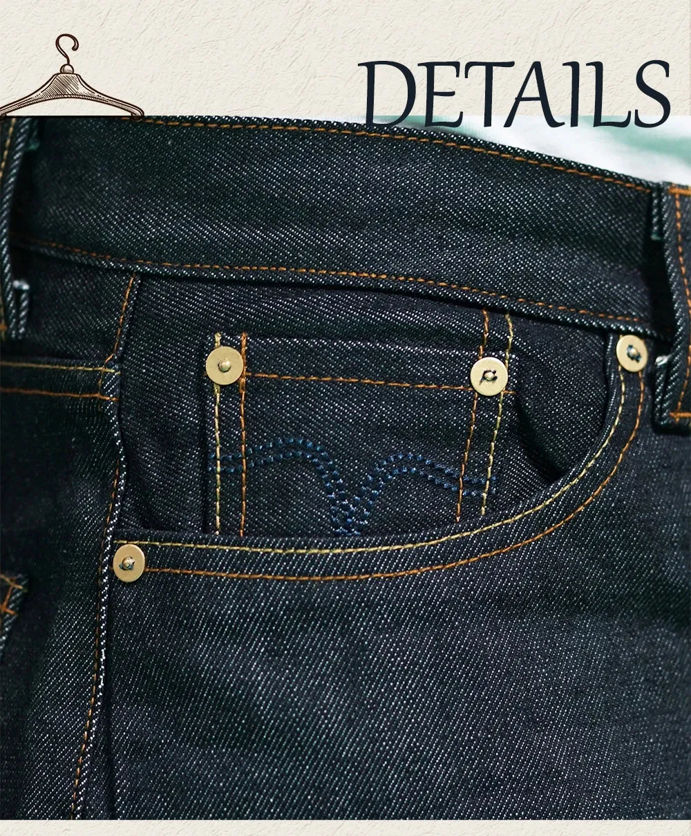 Men's Tapered Selvedge Denim Jeans - Mid-Waist Slim Pencil Trousers