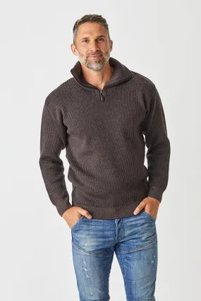 Merino Half Zip Open Collar - Ash Brown