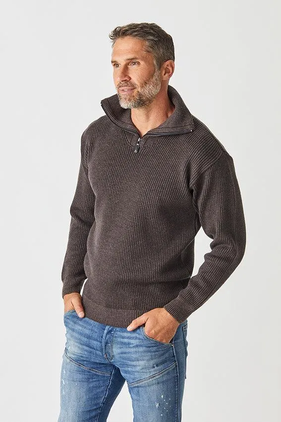 Merino Half Zip Open Collar - Ash Brown