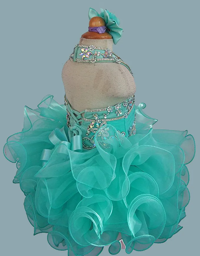 Mint Beaded Bodice Infant Glitz Cupcake Pageant Dress with Hair Bow