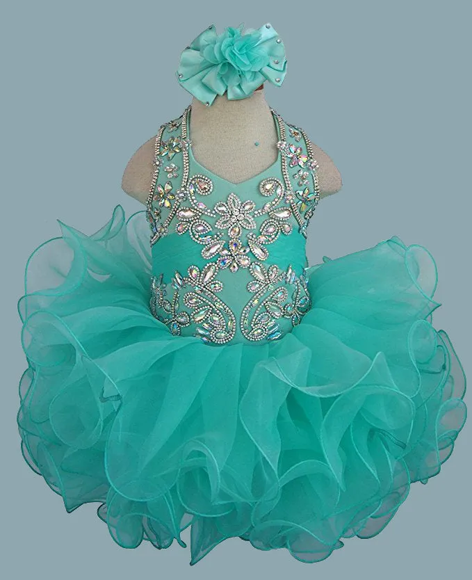 Mint Beaded Bodice Infant Glitz Cupcake Pageant Dress with Hair Bow