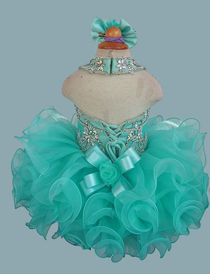 Mint Beaded Bodice Infant Glitz Cupcake Pageant Dress with Hair Bow