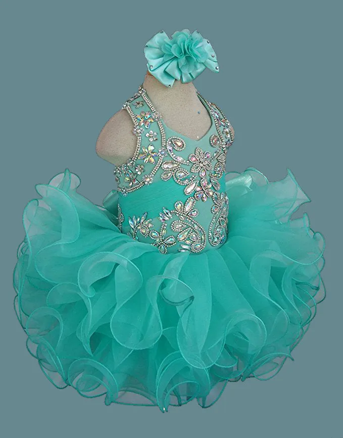 Mint Beaded Bodice Infant Glitz Cupcake Pageant Dress with Hair Bow