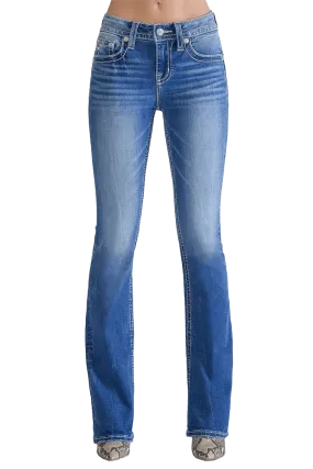 Miss Me Women's Mid-Rise Longhorn Boot Cut Straight Denim Jeans