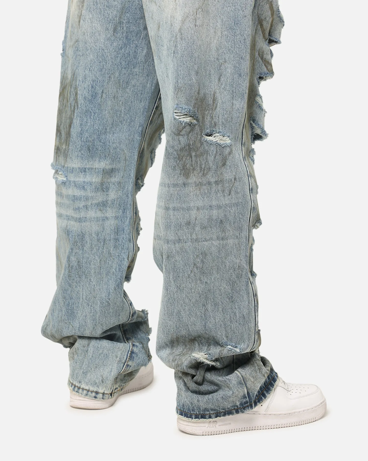 MNML Ultra Baggy Thrashed Denim Jeans Blue