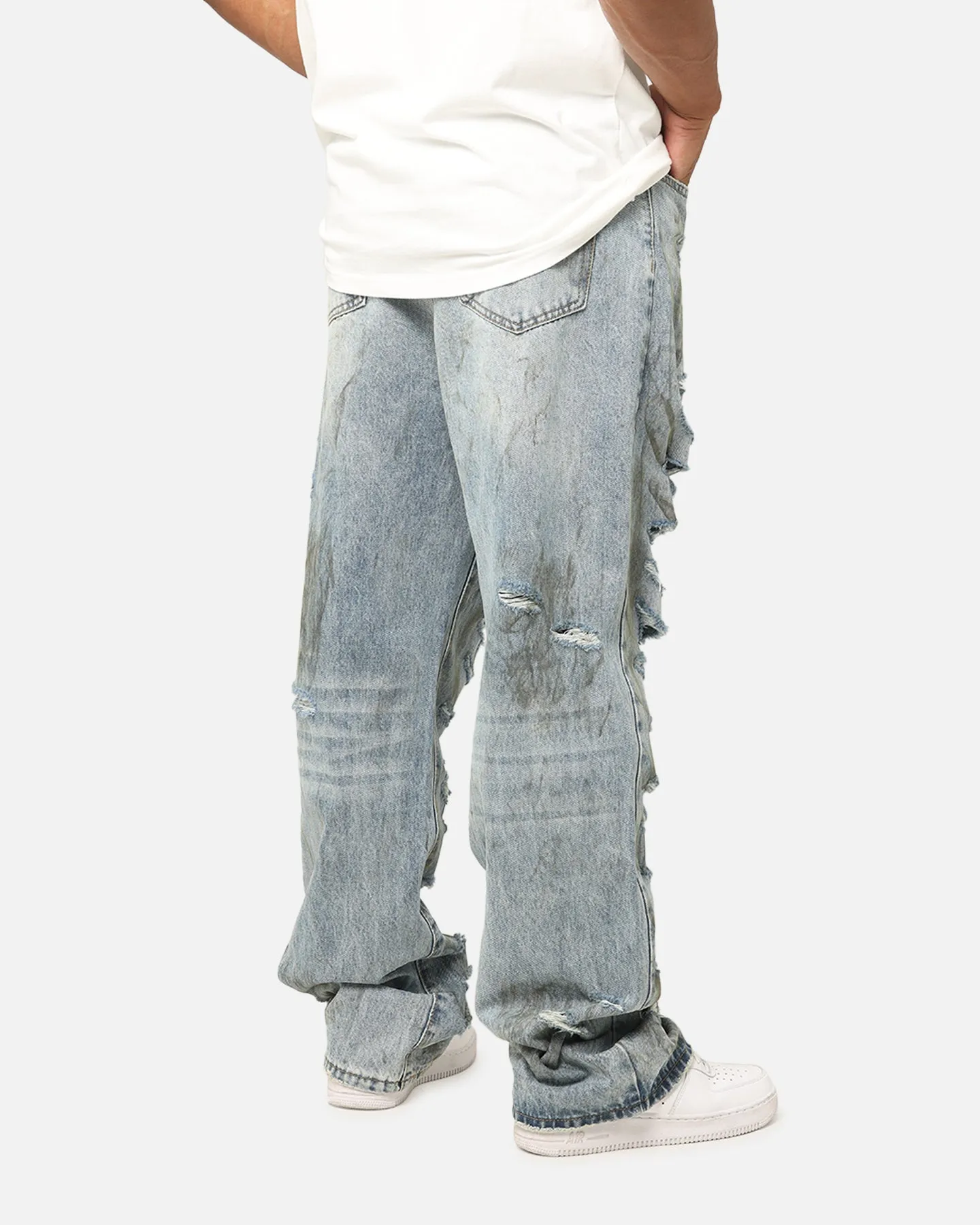 MNML Ultra Baggy Thrashed Denim Jeans Blue