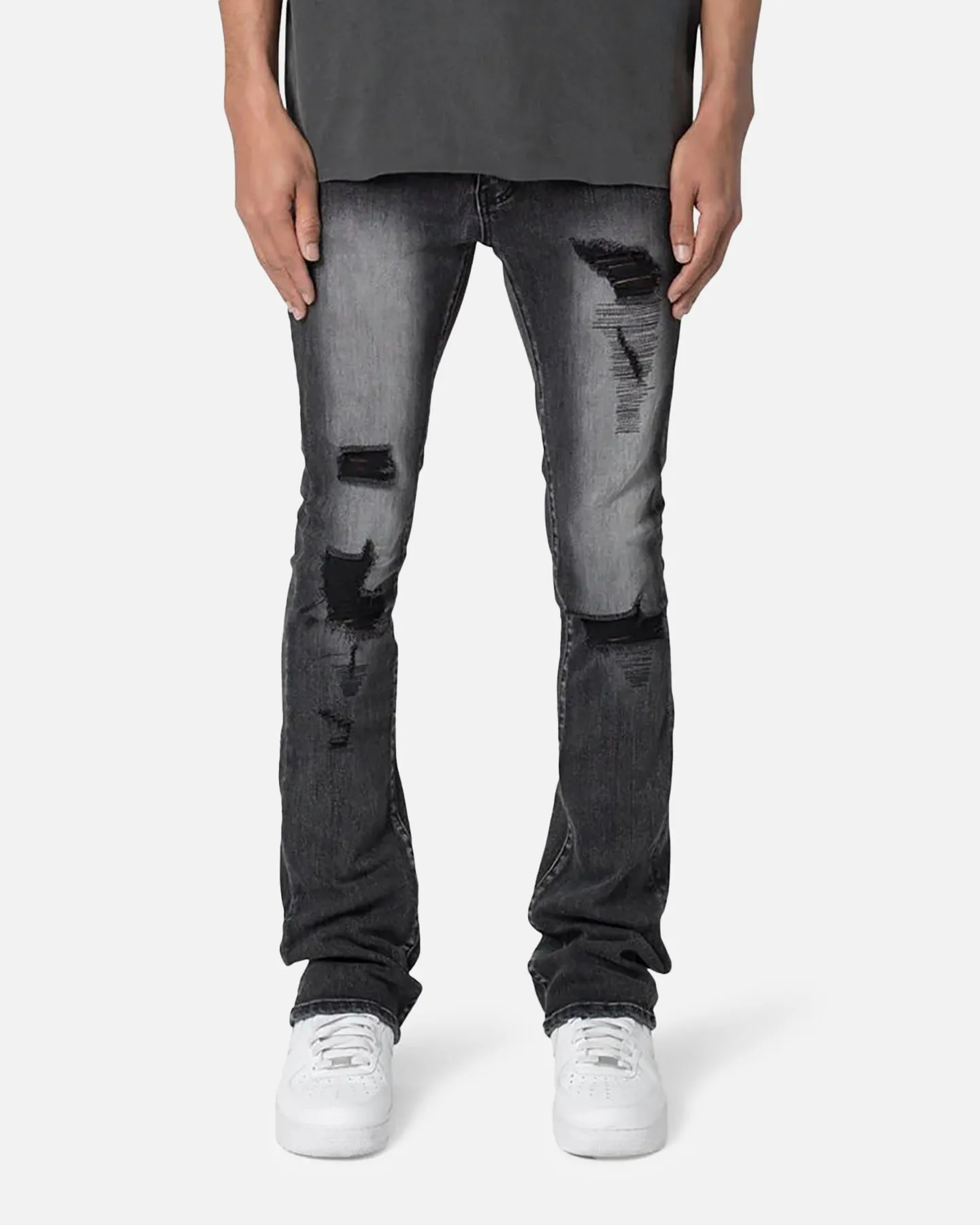 MNML X635 Ripped Flare Denim Jeans Black