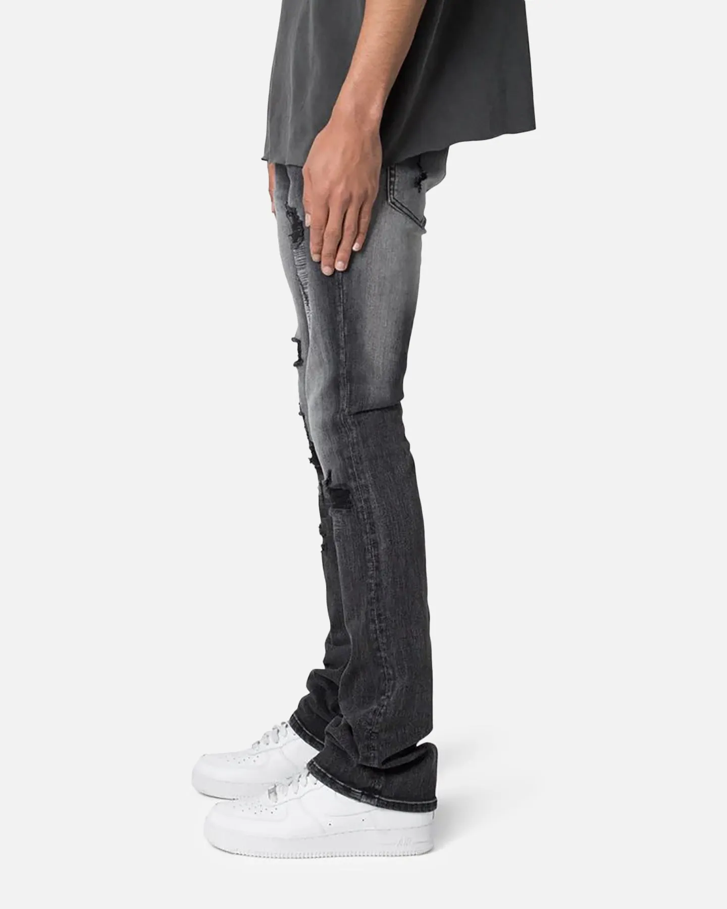 MNML X635 Ripped Flare Denim Jeans Black