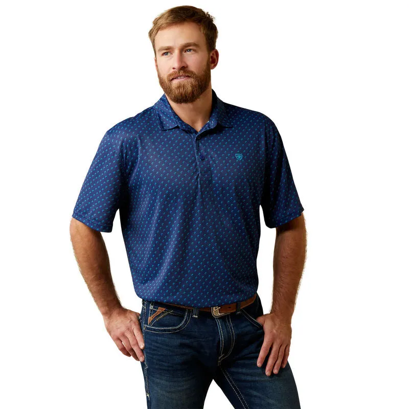 Monaco Blue Mens Ariat All Over Print Polo