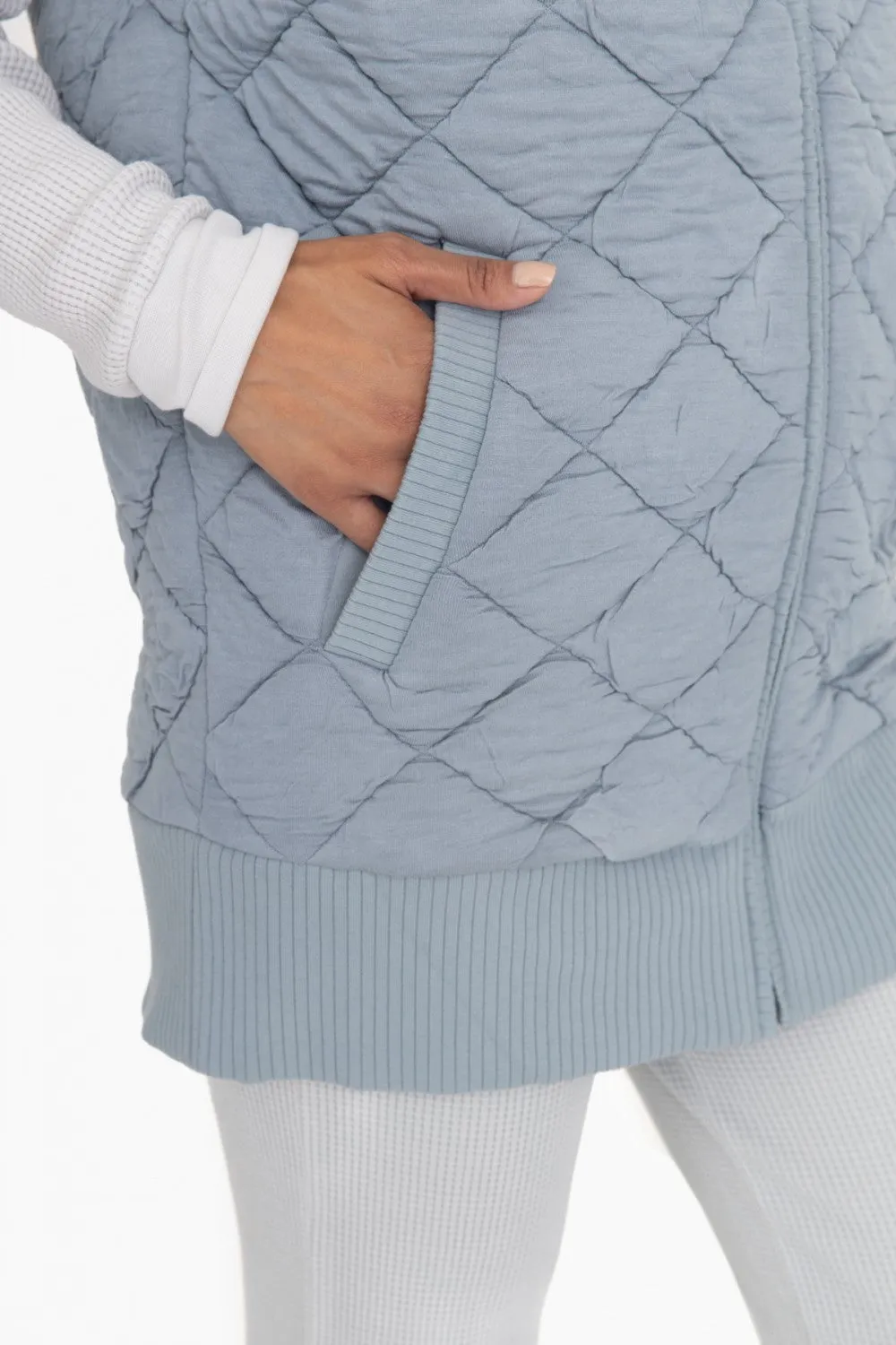 Mono B Oversized Quilted Fleece Vest with Hood