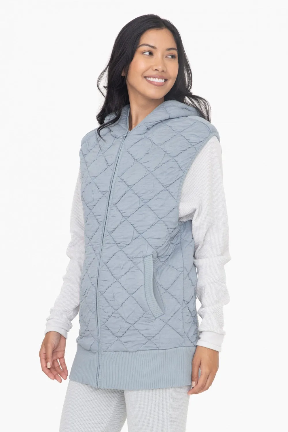 Mono B Oversized Quilted Fleece Vest with Hood