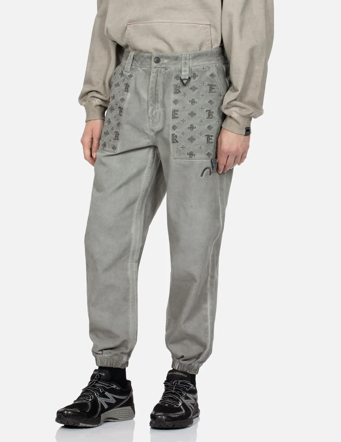 Monogram Embroidered Pocket Garment Dye Jogger Pants