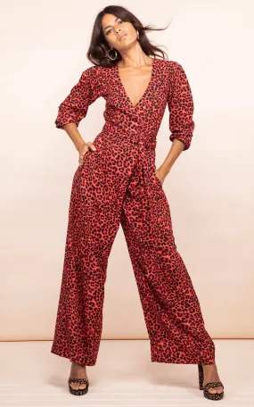 Mossie Jumpsuit Ruby Red Leopard