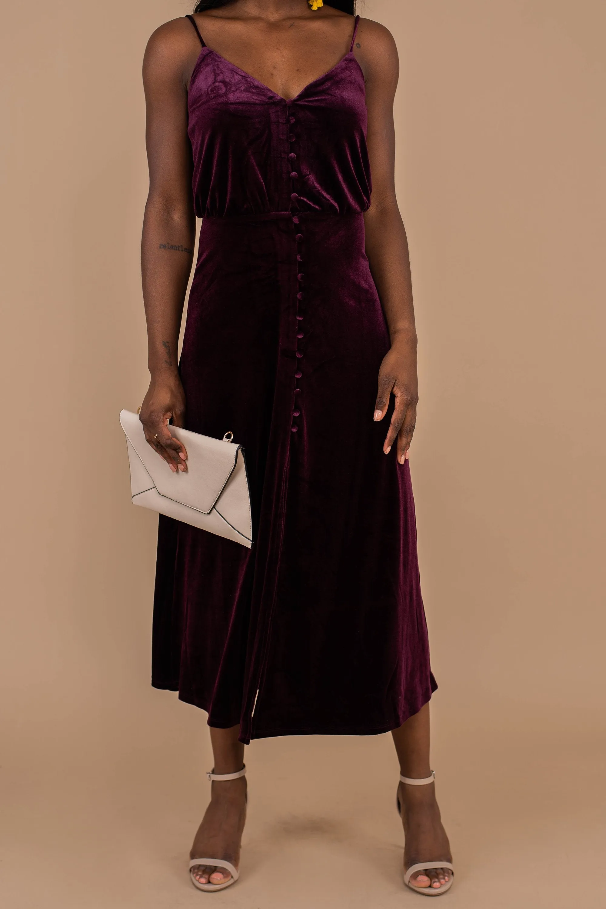 My First Choice Plum Purple Velvet Midi Dress