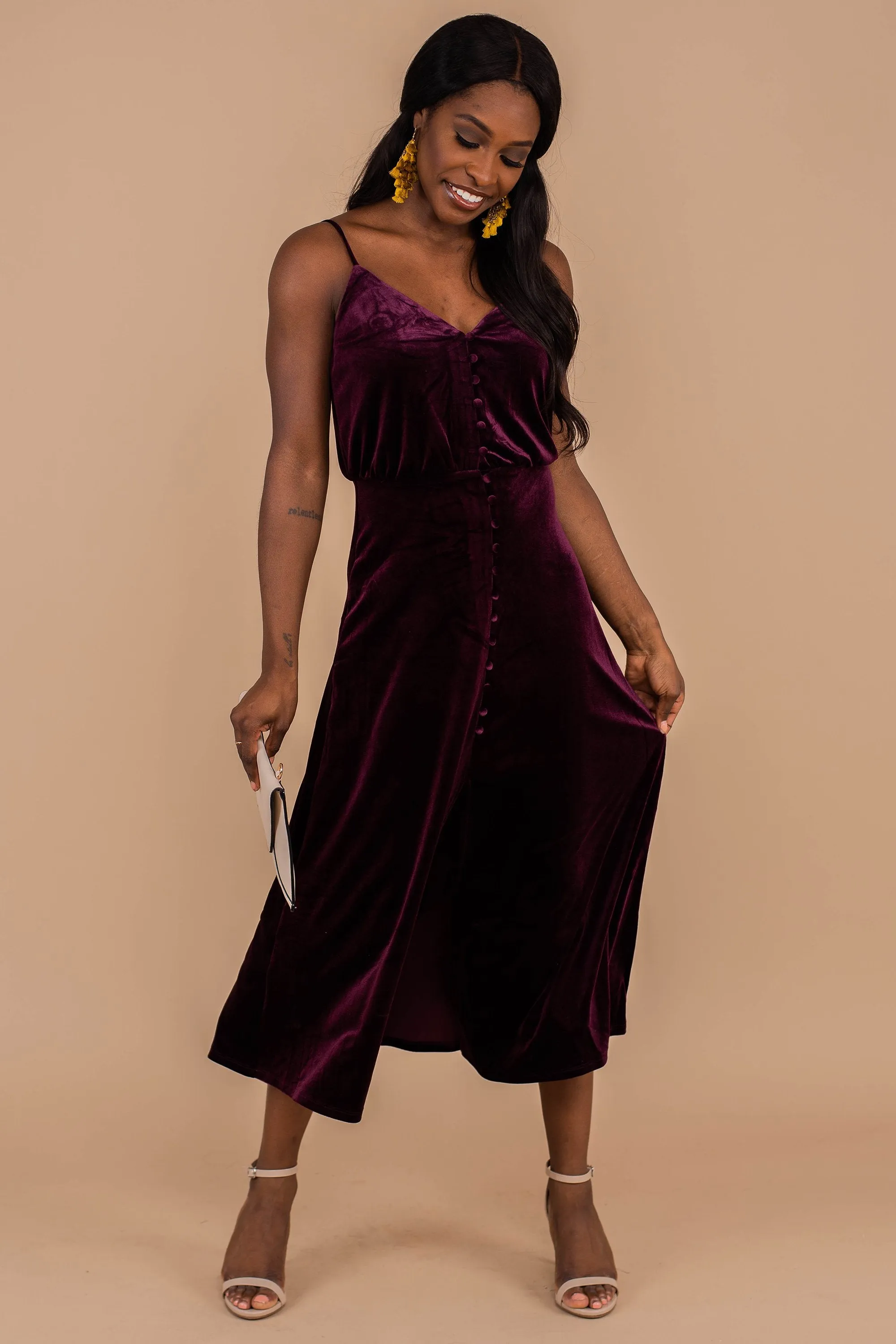 My First Choice Plum Purple Velvet Midi Dress