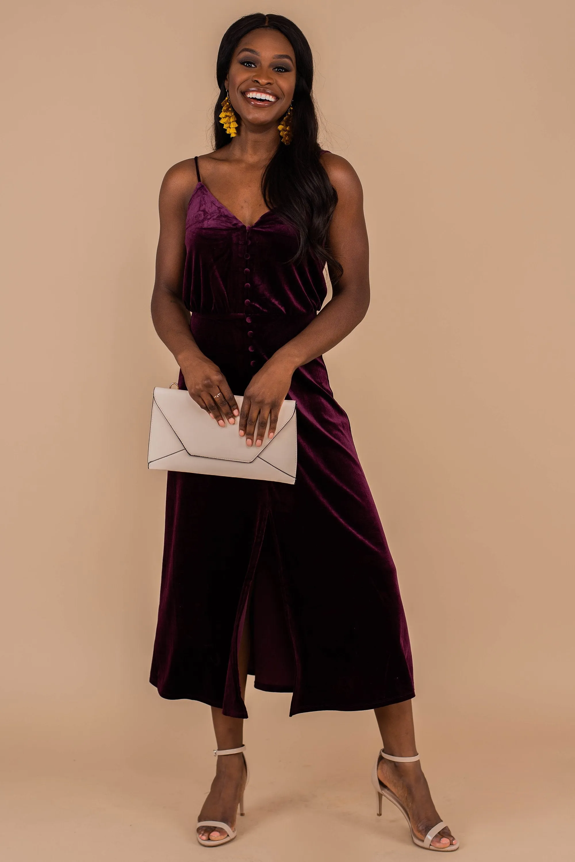 My First Choice Plum Purple Velvet Midi Dress