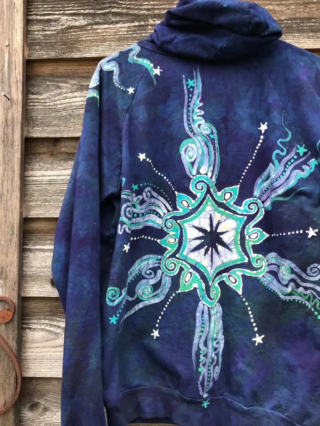 Mystical Mist By The Sea Shore Handmade Batik Hoodie - Size Large