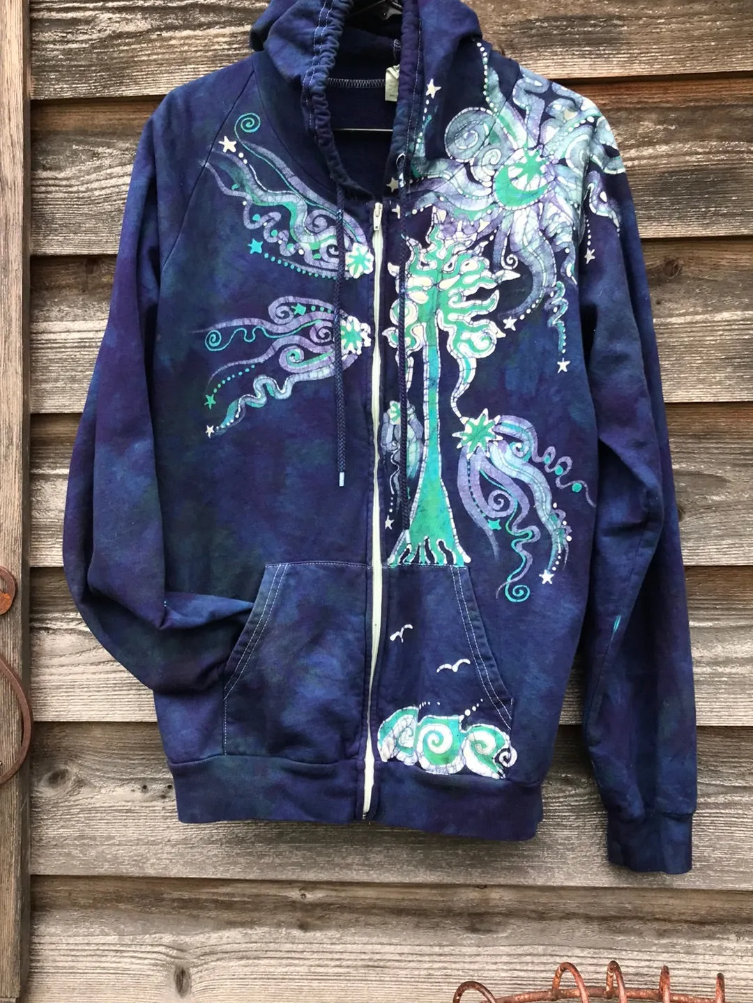 Mystical Mist By The Sea Shore Handmade Batik Hoodie - Size Large