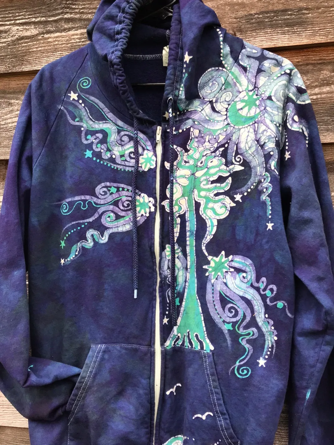 Mystical Mist By The Sea Shore Handmade Batik Hoodie - Size Large