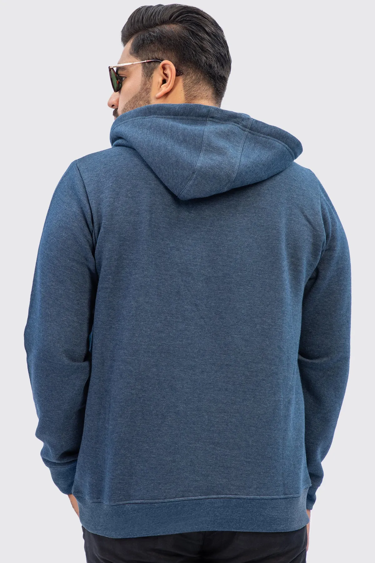 Navy Blue Melange Turtle Neck Hoodie (Plus Size) - W23 - MH0064P