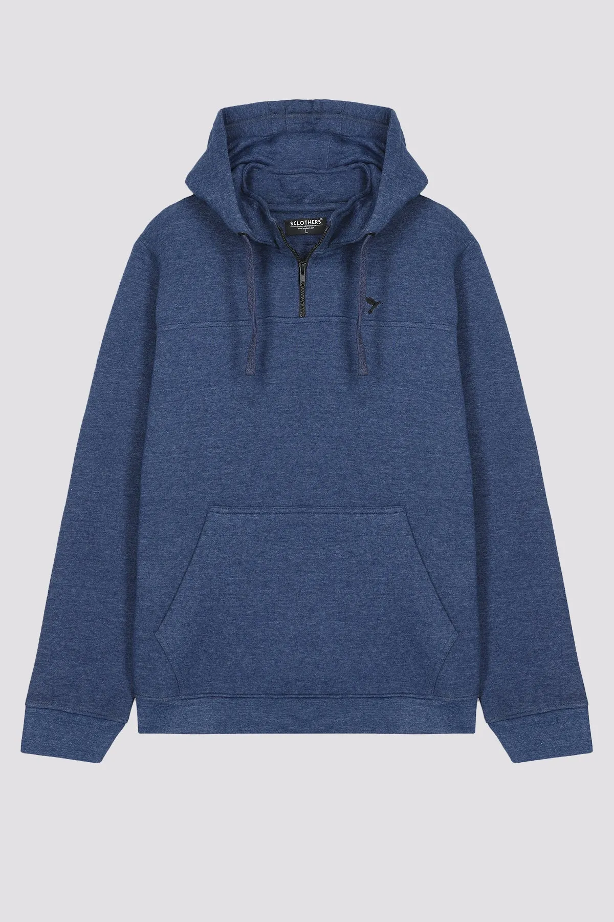 Navy Blue Melange Turtle Neck Hoodie (Plus Size) - W23 - MH0064P