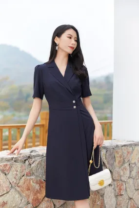 Navy Blue Short Sleeve Blazer Dress