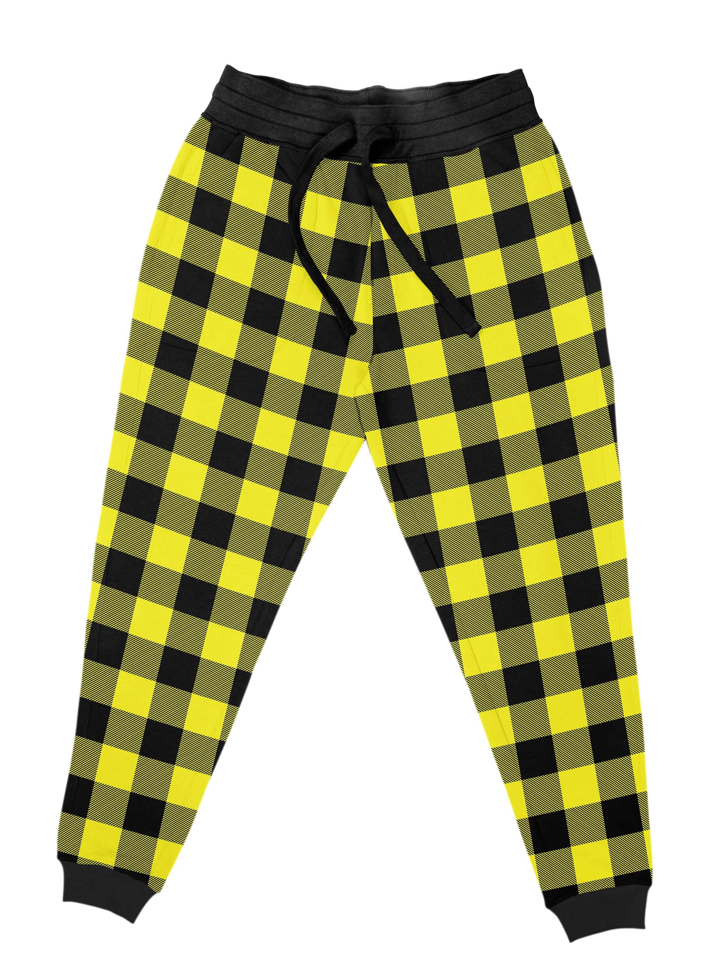 Neon Yellow Black Plaid Unisex Joggers