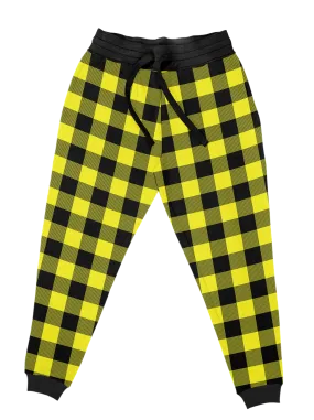 Neon Yellow Black Plaid Unisex Joggers