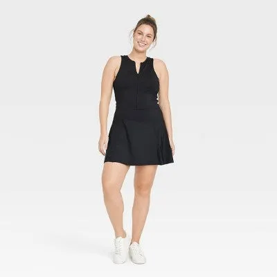 New - Women's Zip-Front Mesh Active Dress - All In Motion Black XS