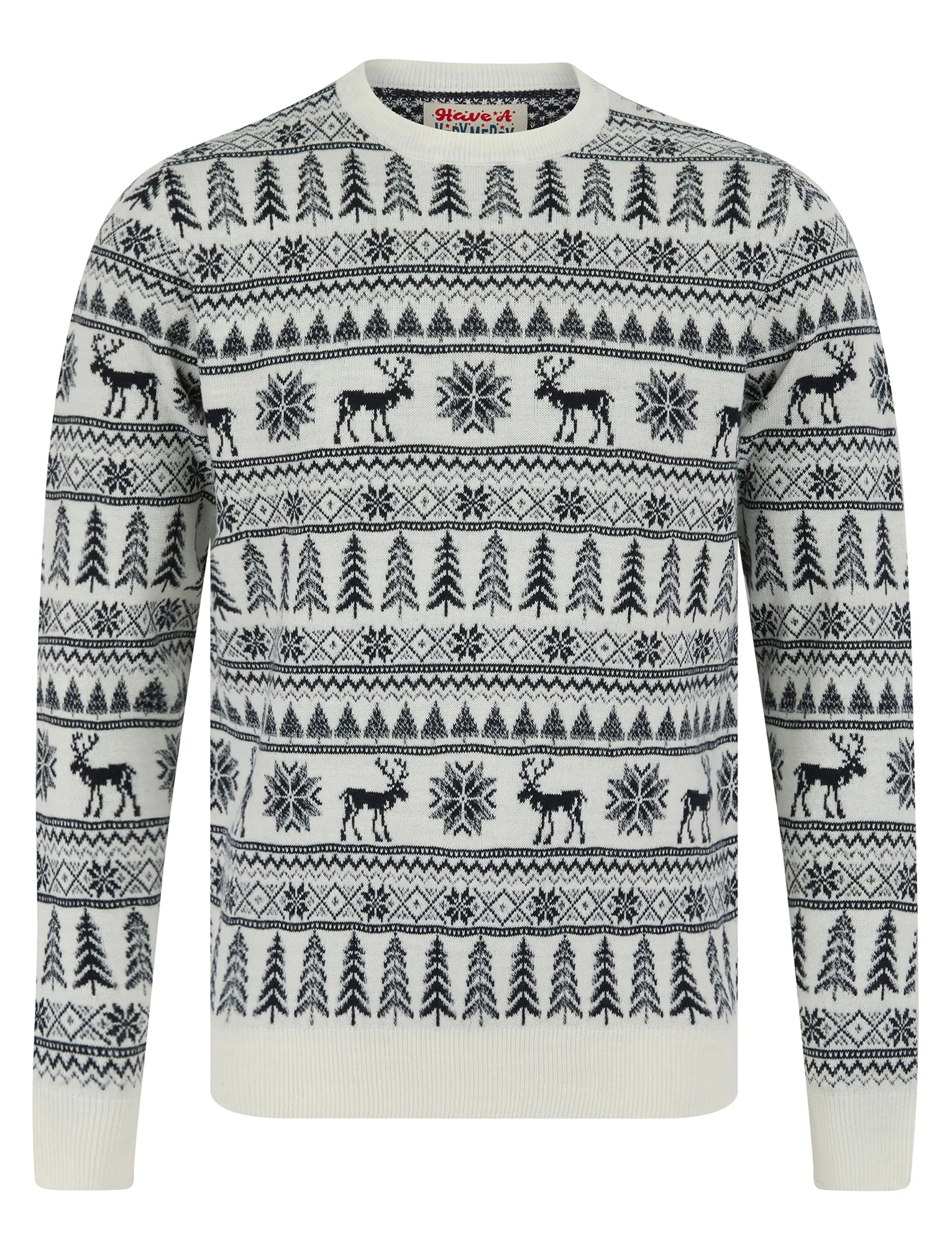 Nilsen Jacquard Nordic Fair isle Christmas Jumper in Winter White - Merry Christmas