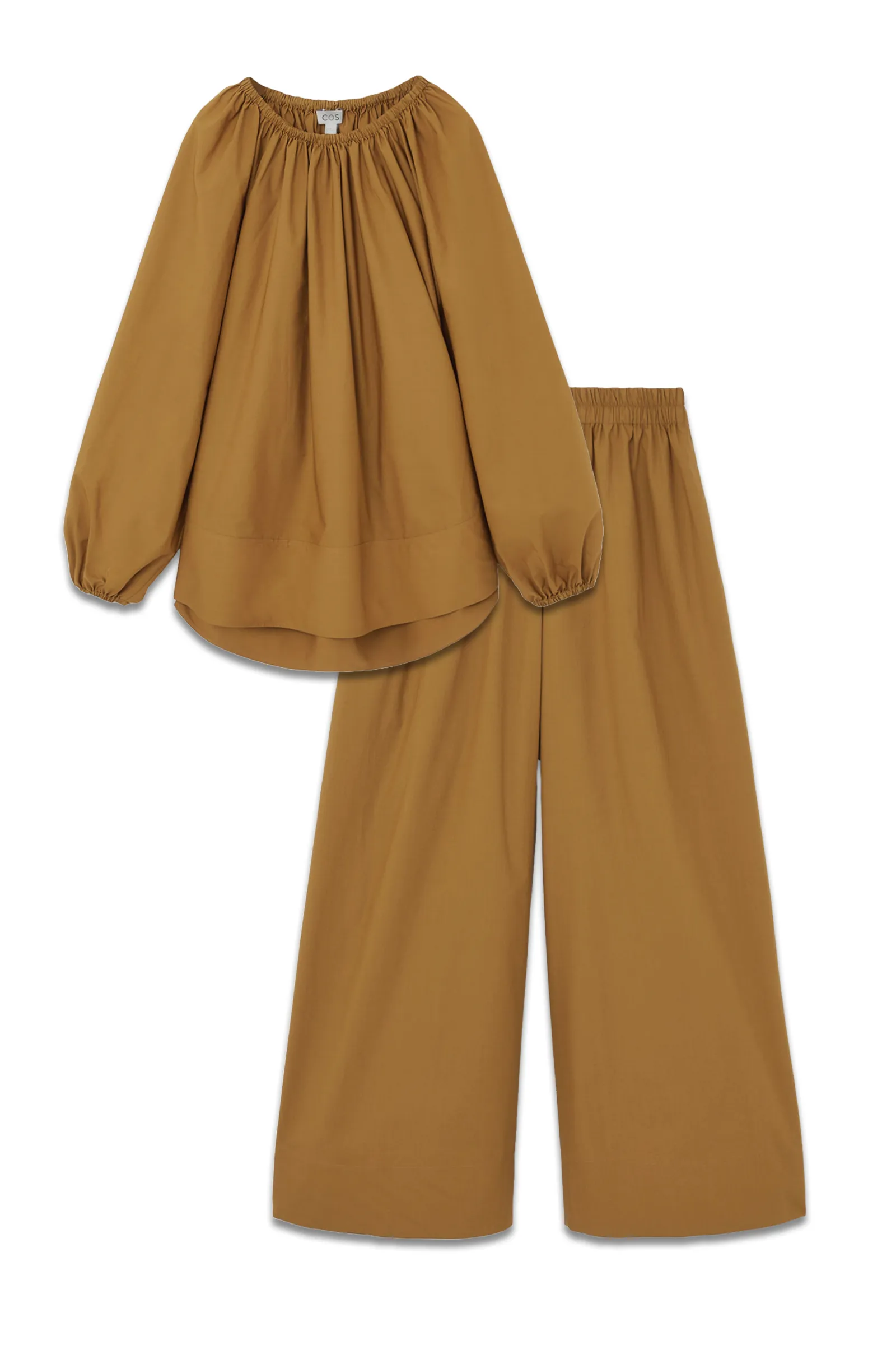 Oversized Off-The-Shoulder Blouse And Gathered Wide-Leg Trousers