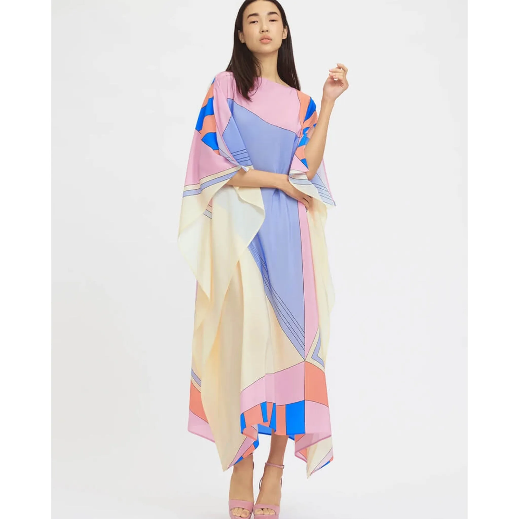 Oyster Pink & Rock Blue - Lillie MIDI Kaftan Dress