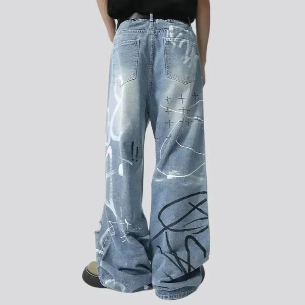 Painted men's floor-length jeans