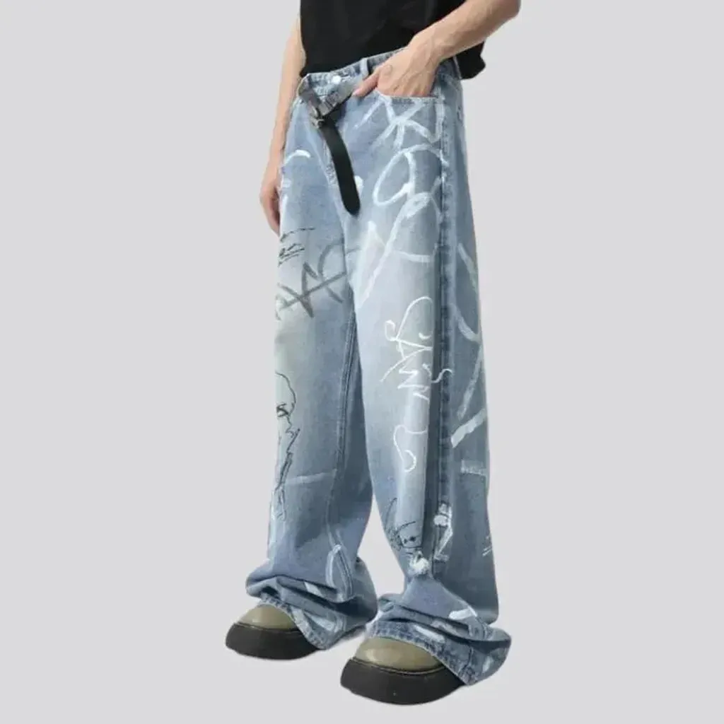 Painted men's floor-length jeans