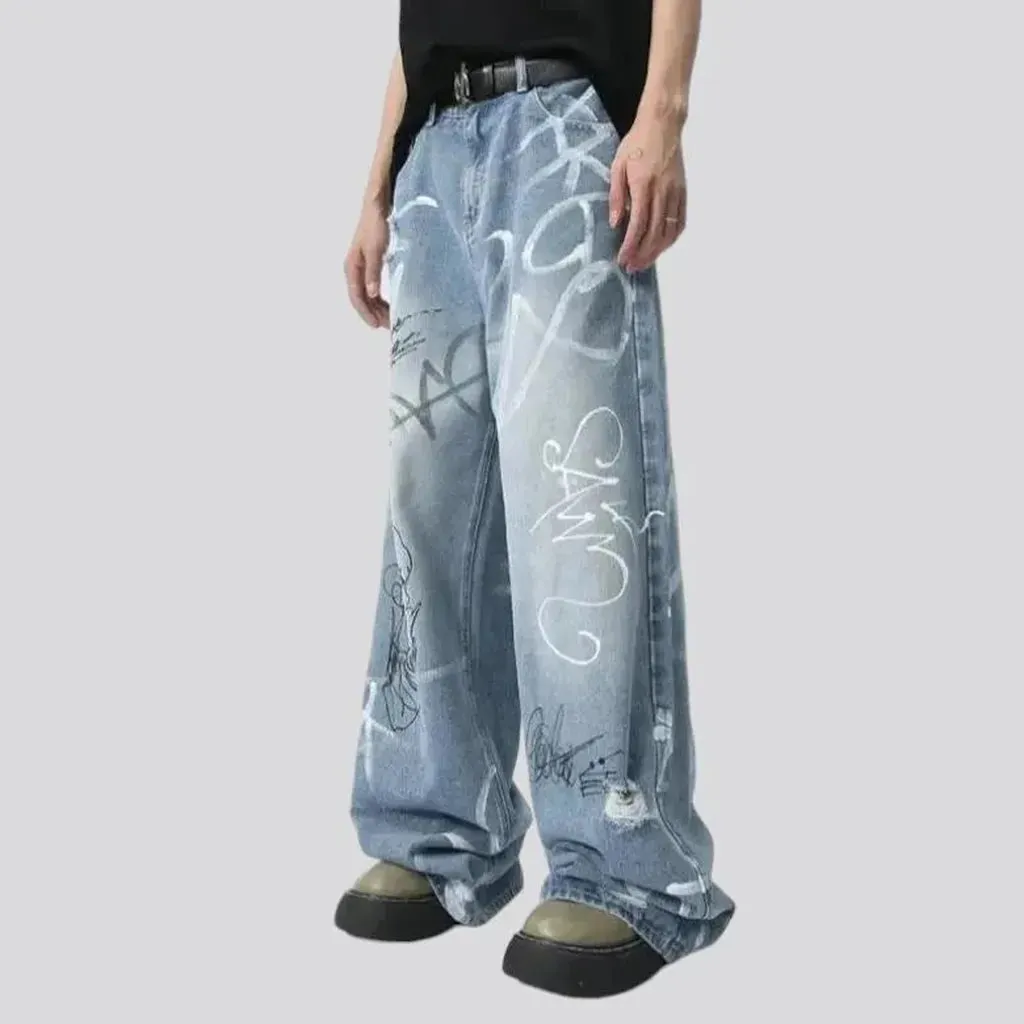 Painted men's floor-length jeans