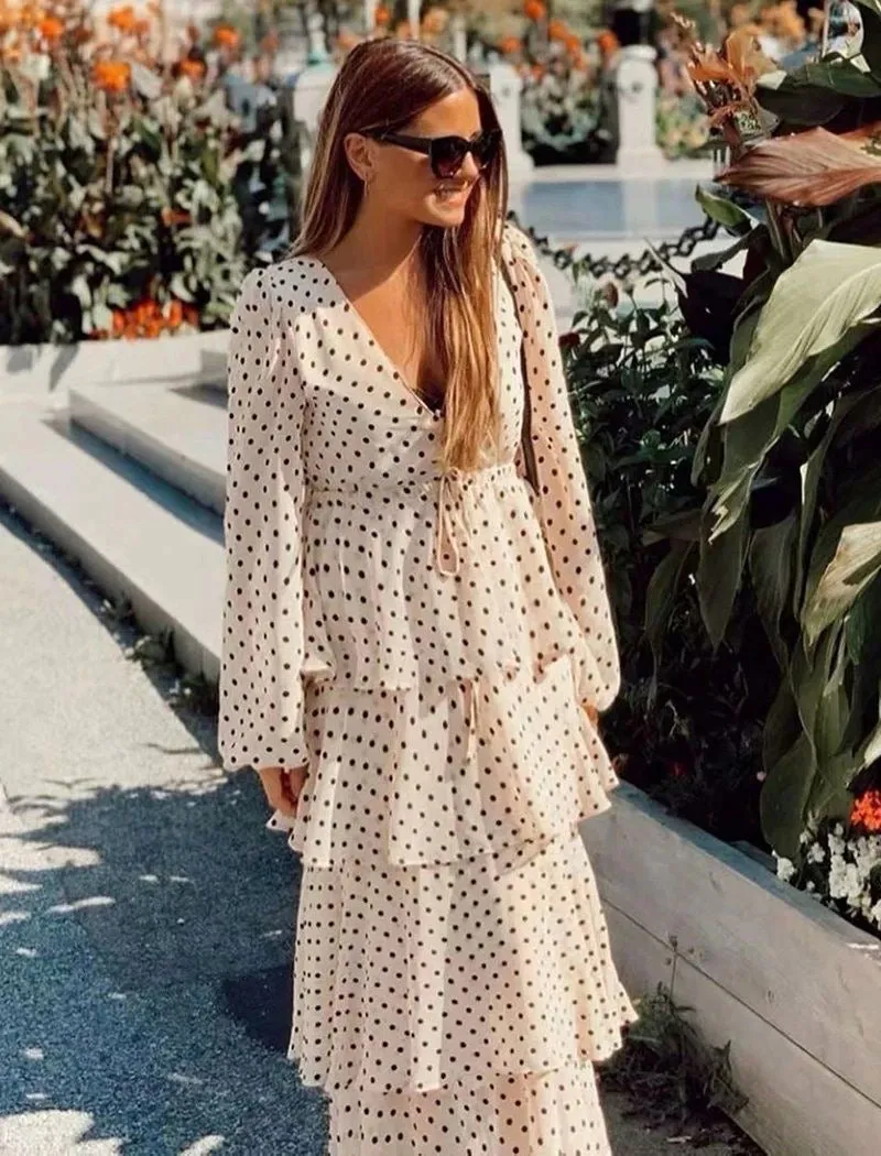 Polka Dot Romantic Dress Bohemian Dress, Boho Dress For Women