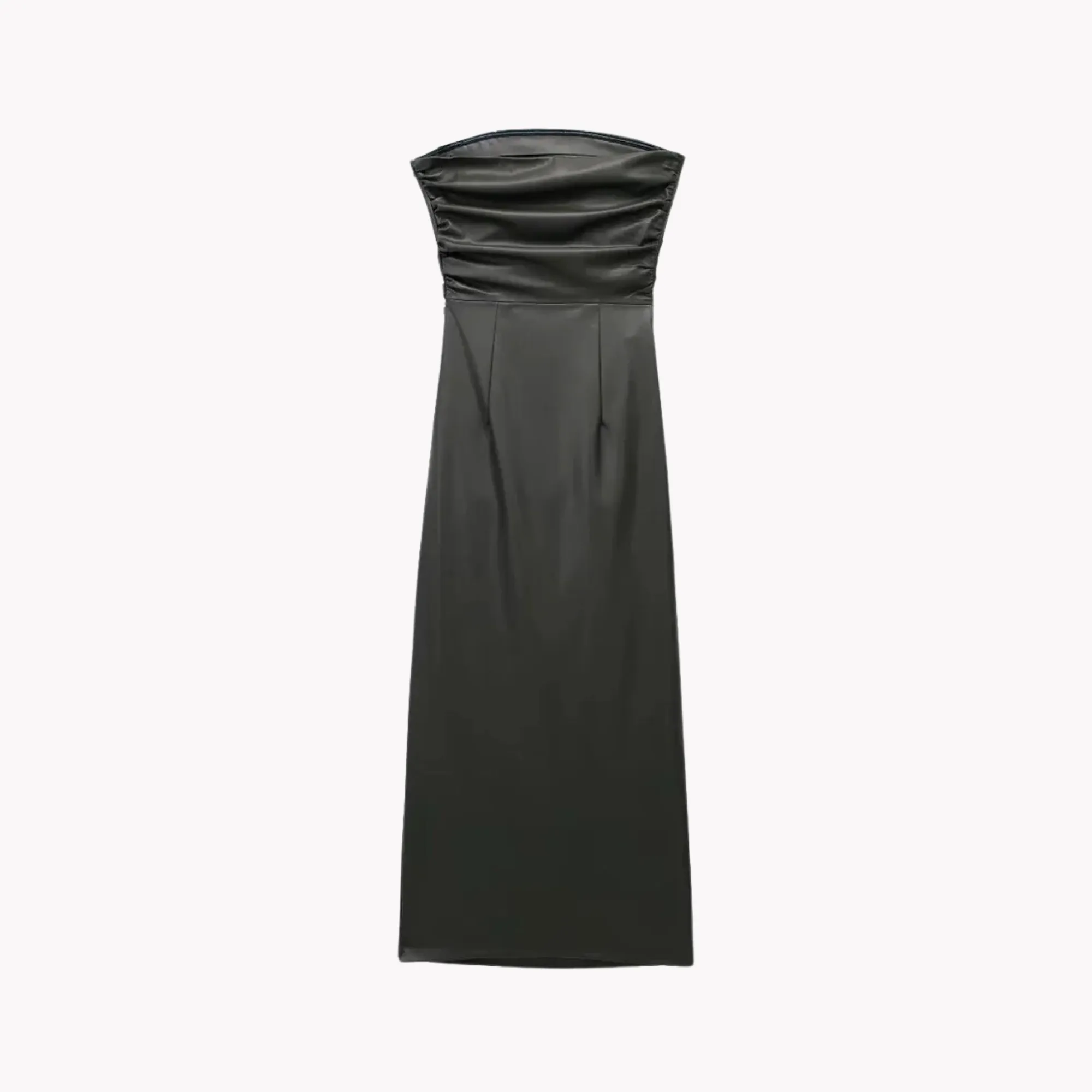 Pre Order:  Strapless Midi Faux Leather Dress