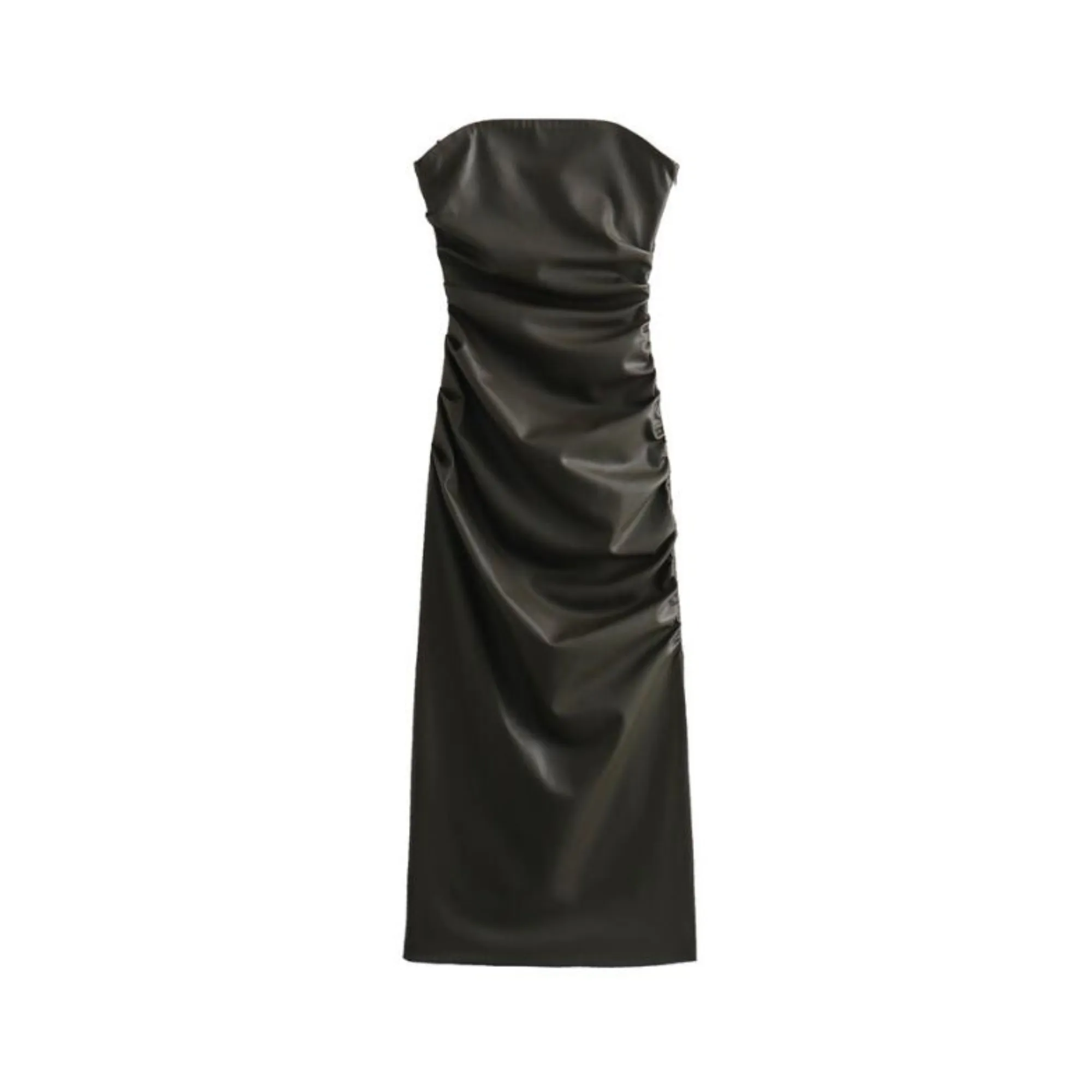 Pre Order:  Strapless Midi Faux Leather Dress