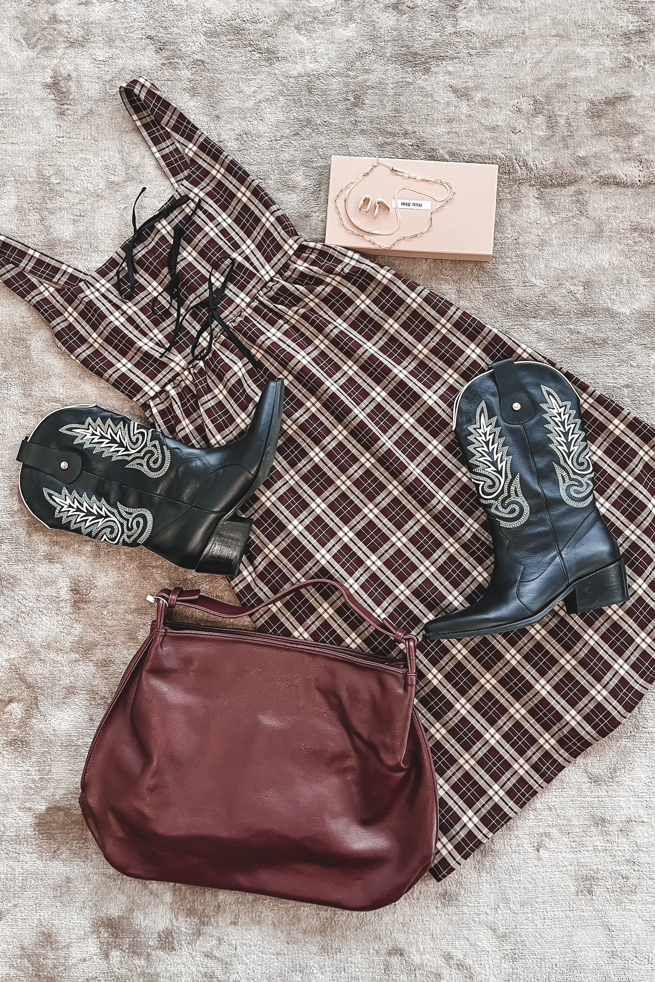 Pretty And Proper Plaid Burgundy Bow Midi Dress