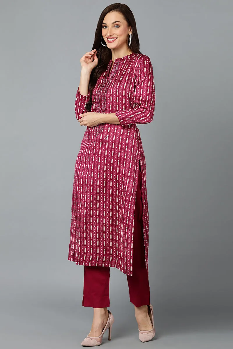 Rayon Blend Tyrian Purple Straight Kurta Pant With Dupatta