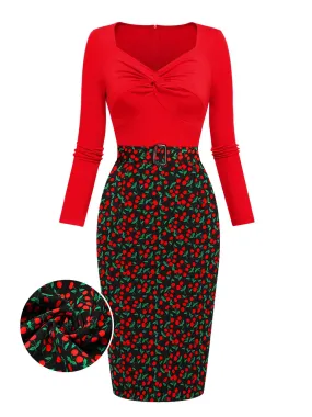 Red 1960s Cherry Vintage Pencil Dress