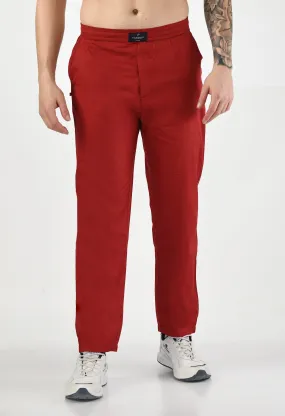 Red Plain Relaxed Fit Casual Trouser