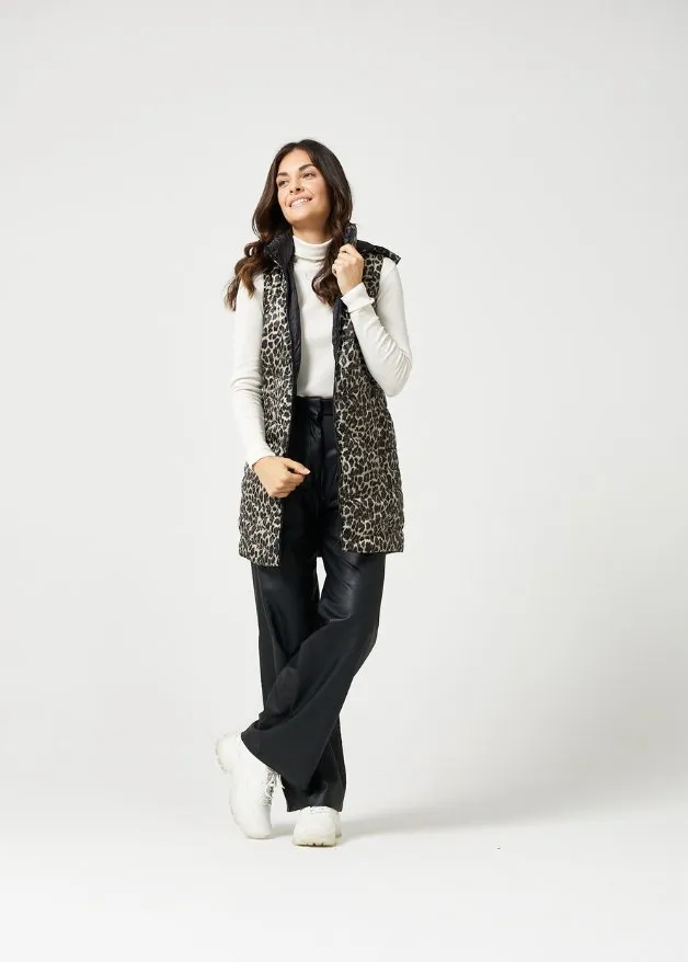 Reversible Classic Leopard Longline Duck Down Puffer Vest